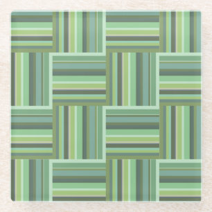Dessous-de-verre En Verre Motif de tissage à rayures vert olive