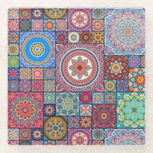 Dessous-de-verre En Verre Motif de tuile de Mandala