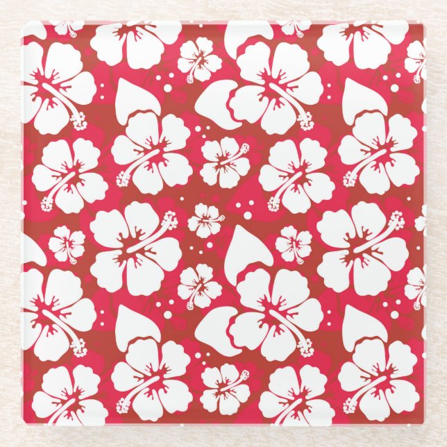 Dessous-de-verre En Verre Motif des fleurs d'Hibiscus (Devant)