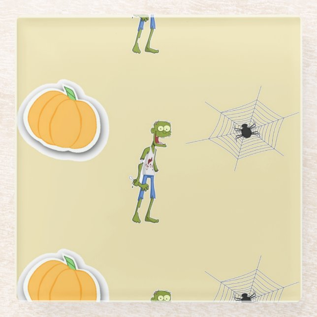 Dessous-de-verre En Verre Motif d'Halloween à la crème (Devant)