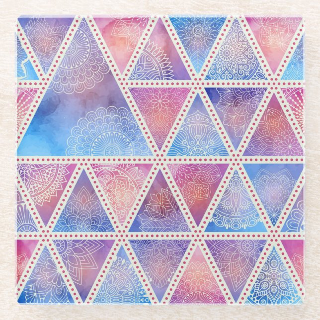 Dessous-de-verre En Verre Motif du triangle Mandala (Devant)
