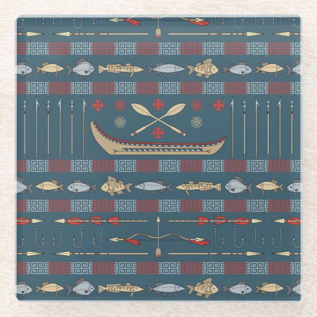 Dessous-de-verre En Verre Motif ethnique de pêche (Devant)