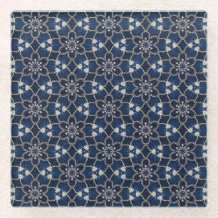 Dessous-de-verre En Verre Motif Fleurs Bleu Minuit