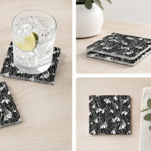 Dessous-de-verre En Verre Motif flocon de neige noir et blanc