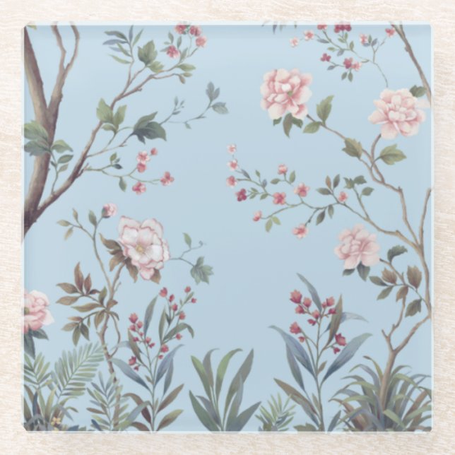 Dessous-de-verre En Verre Motif floral antique bleu (Devant)