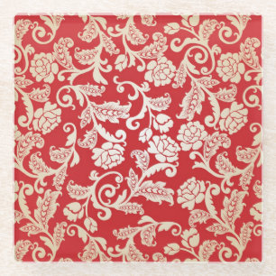 Dessous-de-verre En Verre Motif floral d'arrière - plan de damassé