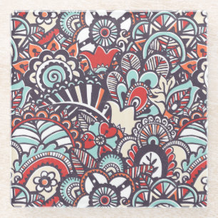 Dessous-de-verre En Verre Motif floral de griffonnage de Paisley