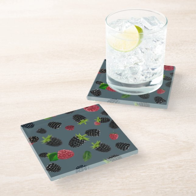 Dessous-de-verre En Verre Motif framboise 2 (Incliné)
