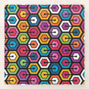 Dessous-de-verre En Verre Motif géométrique coloré avec des hexagones