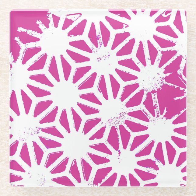 Dessous-de-verre En Verre Motif géométrique Fuchsia (Devant)
