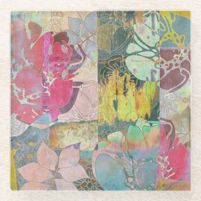 Dessous-de-verre En Verre Motif grunge floral d'art (Devant)