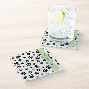 Dessous-de-verre En Verre Motif mâle, Patrouilles de chien, Noir et Blanc, V
