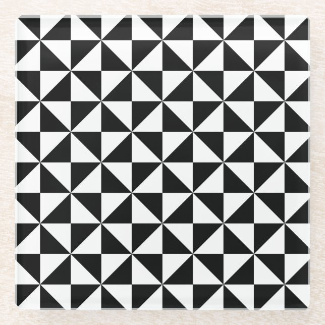 Dessous-de-verre En Verre Motif noir et blanc de triangle (Devant)