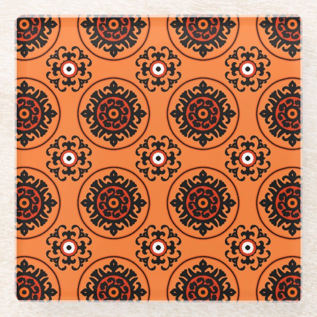 Dessous-de-verre En Verre Motif orange de Suzani (Devant)