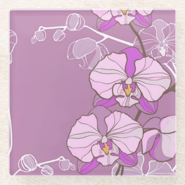 Dessous-de-verre En Verre Motif pourpre d'orchidée (Devant)