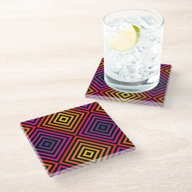 Dessous-de-verre En Verre Motif psychédélique Rainbow Chevron (Incliné)
