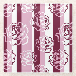Dessous-de-verre En Verre Motif rayé avec des roses