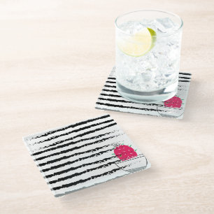 Dessous-de-verre En Verre Motif rayé Cactus rose