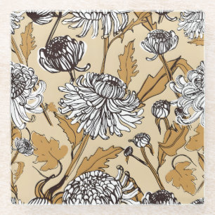 Dessous-de-verre En Verre Motif sans couture de fleurs de chrysanthème