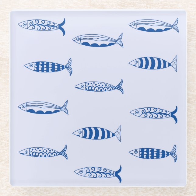 Dessous-de-verre En Verre Motif Sardines (Devant)