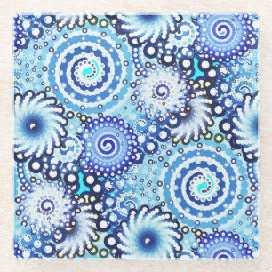 Dessous-de-verre En Verre Motif tourbillon fractal, nuances bleues