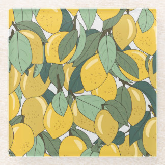Dessous-de-verre En Verre Motif tropical aux citrons jaunes.
