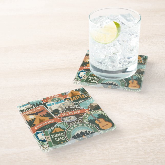Dessous-de-verre En Verre Motif Vintage voyage Explorer (Incliné)