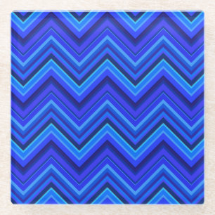 Dessous-de-verre En Verre Motif zigzag rayures bleues