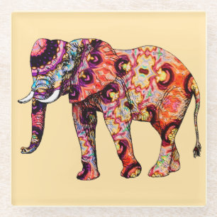 Dessous-de-verre En Verre Motifs traditionnels chinois d'éléphant