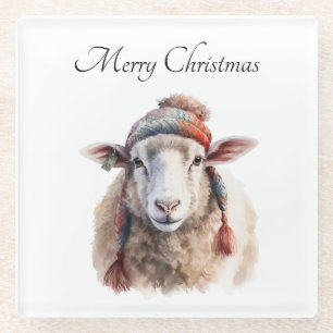 Dessous-de-verre En Verre Moutons de Noël, personnalisable