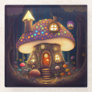 Dessous-de-verre En Verre Mushroom House Imaginaire Art