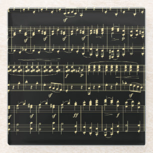 Dessous-de-verre En Verre Musique d'or en noir