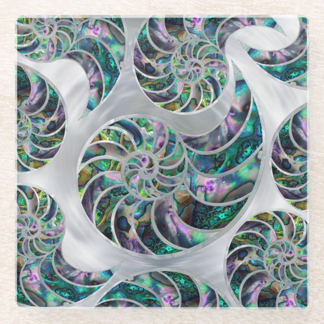 Dessous-de-verre En Verre Nautilus Shell Abalone et Pearl (Devant)