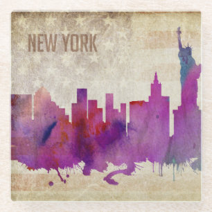 Dessous-de-verre En Verre New York City, horizon de ville d'aquarelle de NY