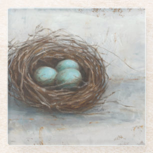 Dessous-de-verre En Verre Nid rustique d'oiseau - bleu