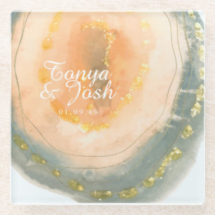 Dessous-de-verre En Verre Noces de Géodes de Corail Agate Aquarelle
