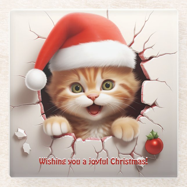 Dessous-de-verre En Verre Noël à Kitten 3D (Devant)