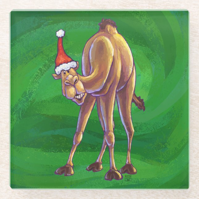 Dessous-de-verre En Verre Noël De Camel Sur Vert (Devant)