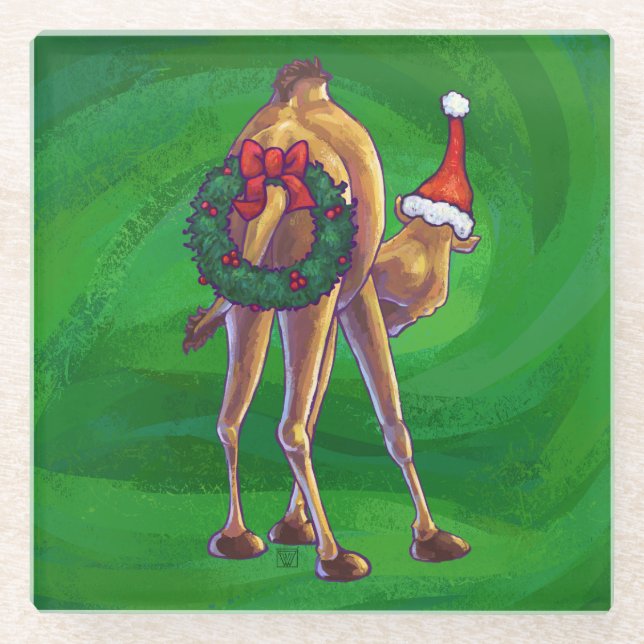 Dessous-de-verre En Verre Noël De Camel Sur Vert (Devant)