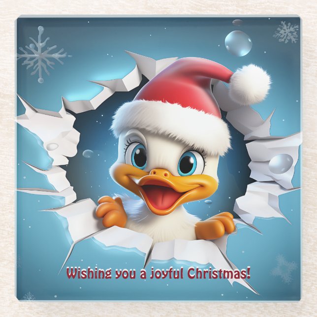 Dessous-de-verre En Verre Noël de canard 3D (Devant)