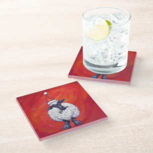 Dessous-de-verre En Verre Noël des moutons sur rouge