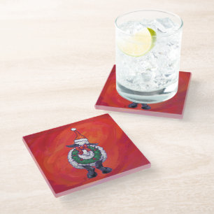 Dessous-de-verre En Verre Noël des moutons sur rouge