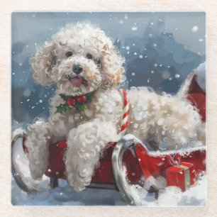 Dessous-de-verre En Verre Noël Festif au Chien Caniche
