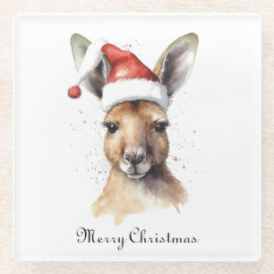 Dessous-de-verre En Verre Noël Kangaroo, personnalisable
