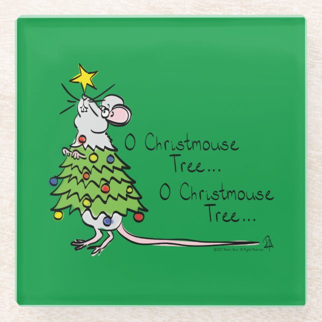 Dessous-de-verre En Verre Noël Mouse mignonne Drôle Vacances (Devant)