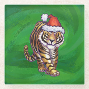 Dessous-de-verre En Verre Noël Tigre Sur Vert