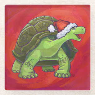 Dessous-de-verre En Verre Noël Tortue Sur Rouge