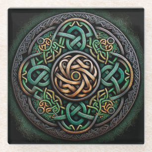 Dessous-de-verre En Verre Noeud Celtique Green Gold
