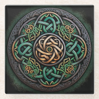 Dessous-de-verre En Verre Noeud Celtique Green Gold