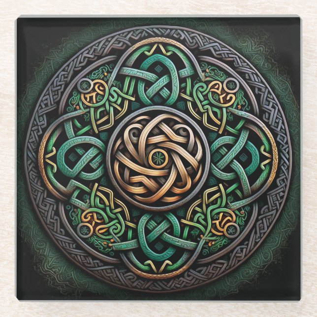 Dessous-de-verre En Verre Noeud Celtique Green Gold (Devant)